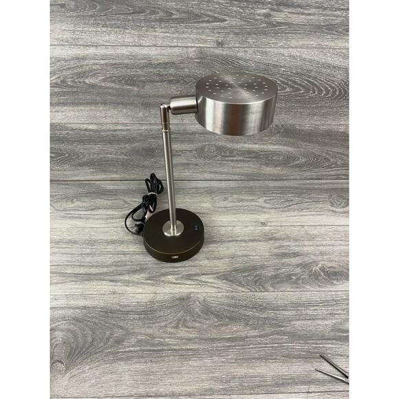 Contemporary Desk Lamp Adjustable USB Charging Port Modern Brushed Stainless - Picture 6 of 11